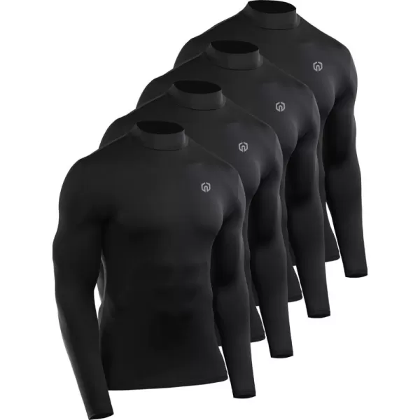 imageNELEUS 4 Pack Mens Workout Long Sleeve Shirts Compression Dry Fit Muscle Tops5024 Mock Neckblack black black black