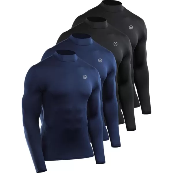 imageNELEUS 4 Pack Mens Workout Long Sleeve Shirts Compression Dry Fit Muscle Tops5024 Mock Neckblack black navy navy