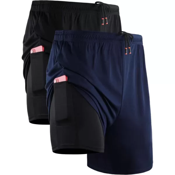 imageNELEUS Mens 2 in 1 Running Shorts with LinerDry Fit Workout Shorts with Pockets6070 BlackNavy Blue 2 Pack