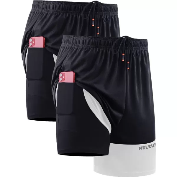 imageNELEUS Mens 2 in 1 Running Shorts with LinerDry Fit Workout Shorts with Pockets6094 BlackBlack 2 Pack