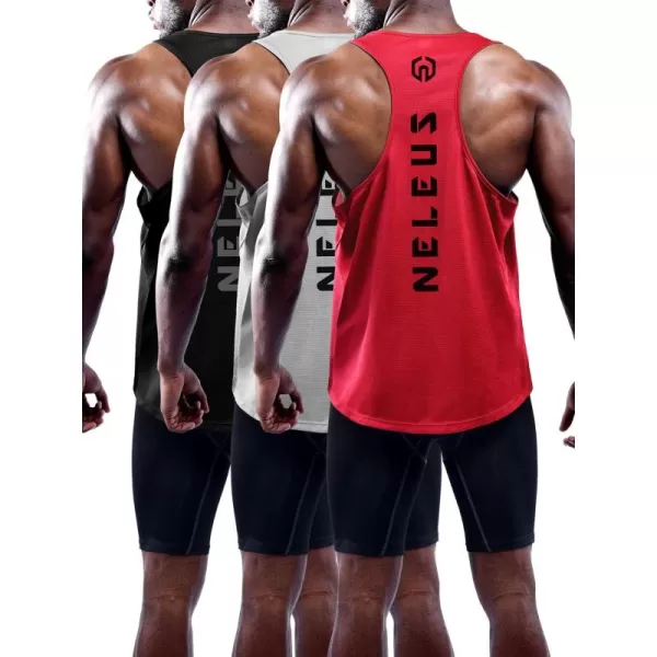 imageNELEUS Mens 3 Pack Dry Fit YBack Muscle Tank Top5031 3 Pack Black grey red