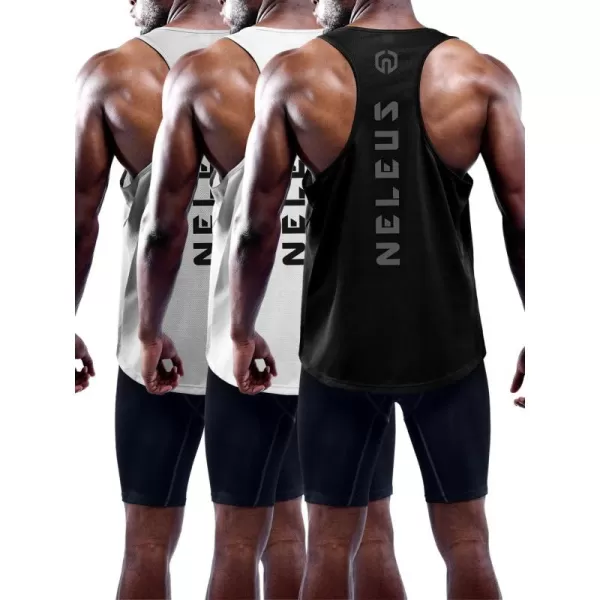 imageNELEUS Mens 3 Pack Dry Fit YBack Muscle Tank Top5031 3 Pack Black grey white