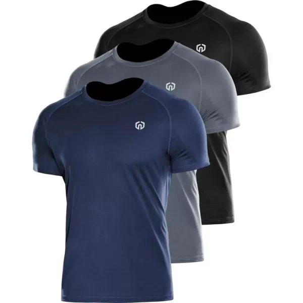 imageNELEUS Mens Dry Fit Athletic Running Shirt5012 BlackGreyNavy Blue