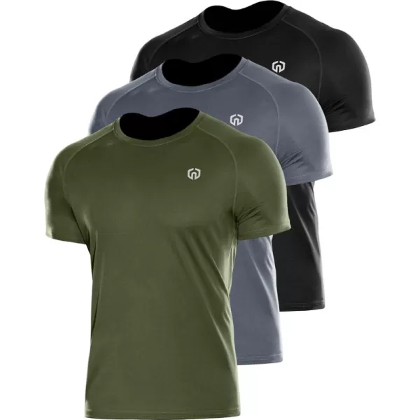 imageNELEUS Mens Dry Fit Athletic Running Shirt5012 BlackGreyOlive Green