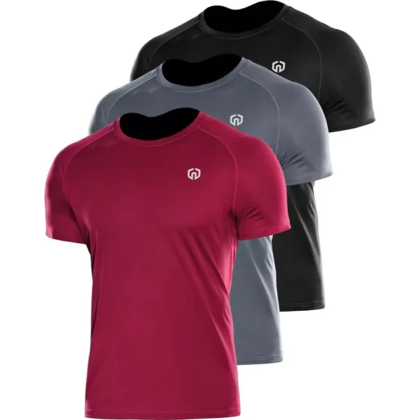 imageNELEUS Mens Dry Fit Athletic Running Shirt5012 BlackGreyRed