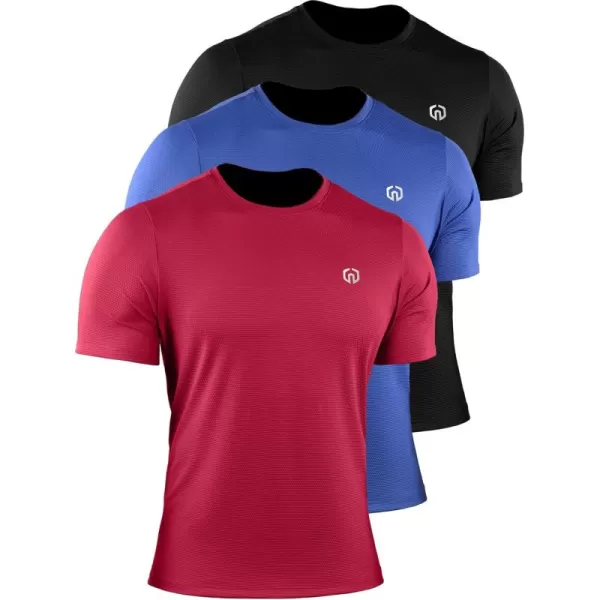 imageNELEUS Mens Dry Fit Athletic Running Shirt508 BlackBlueRed 3 Pack