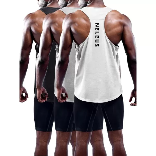 imageNELEUS Mens Workout Running Tank Top Sleeveless Gym Athletic Shirts5080 BlackGreyWhite 3 Pack