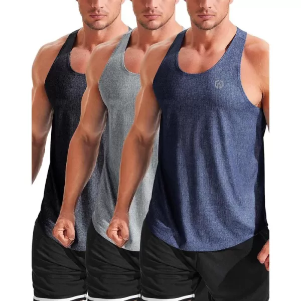 imageNELEUS Mens Workout Running Tank Top Sleeveless Gym Athletic Shirts5081 Dark GreyLight GreyNavy Blue 3 Pack