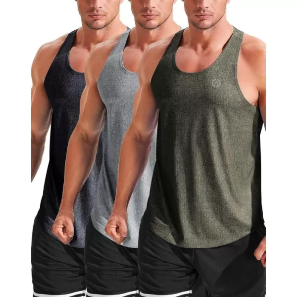 imageNELEUS Mens Workout Running Tank Top Sleeveless Gym Athletic Shirts5081 Dark GreyLight GreyOlive Green 3 Pack