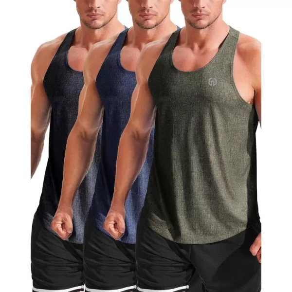 imageNELEUS Mens Workout Running Tank Top Sleeveless Gym Athletic Shirts5081 Navy BlueDark GreyOlive Green 3 Pack