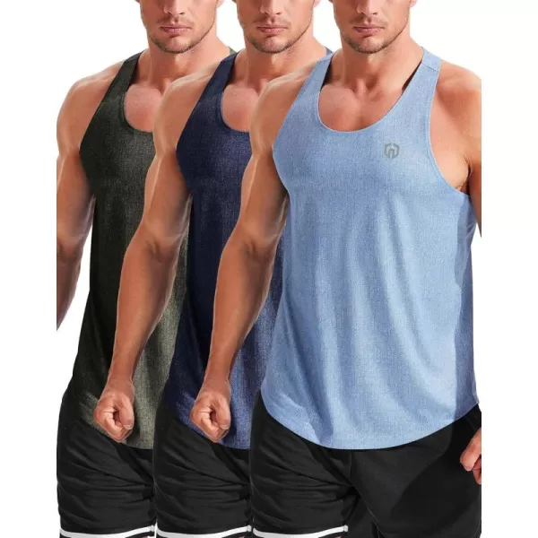 imageNELEUS Mens Workout Running Tank Top Sleeveless Gym Athletic Shirts5081 Olive GreenNavy BlueLight Blue 3 Pack