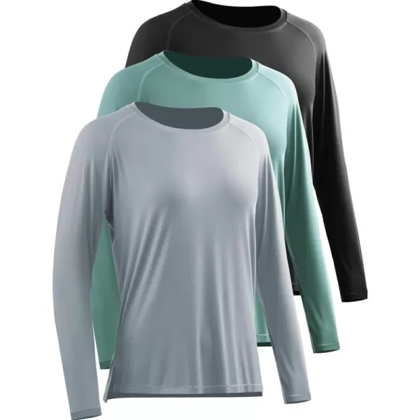 imageNELEUS Womens Athletic Workout Shirts Long Sleeve Running Yoga Tops8024 BlackGrayish BlueBlackish Green 3 Pack