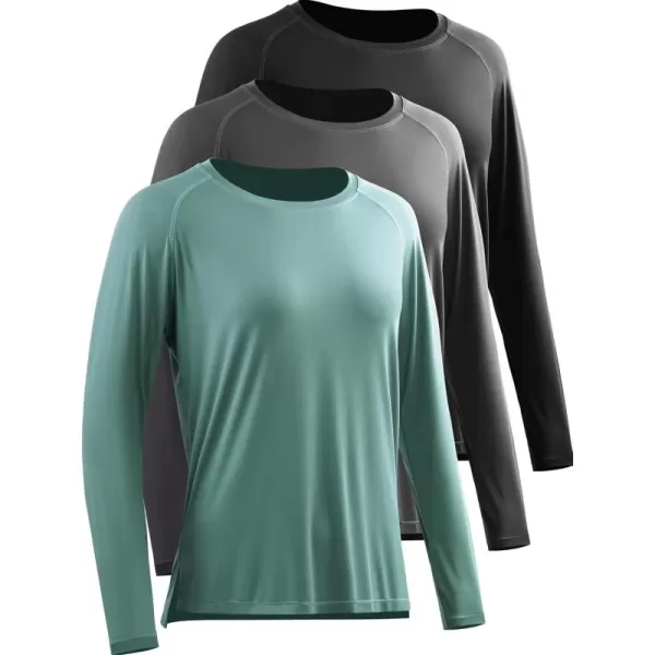 imageNELEUS Womens Athletic Workout Shirts Long Sleeve Running Yoga Tops8024 BlackGreyBlackish Green 3 Pack