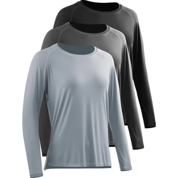 imageNELEUS Womens Athletic Workout Shirts Long Sleeve Running Yoga Tops8024 BlackGreyGrayish Blue 3 Pack