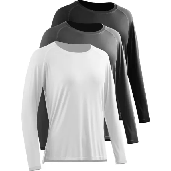 imageNELEUS Womens Athletic Workout Shirts Long Sleeve Running Yoga Tops8024 BlackGreyWhite 3 Pack