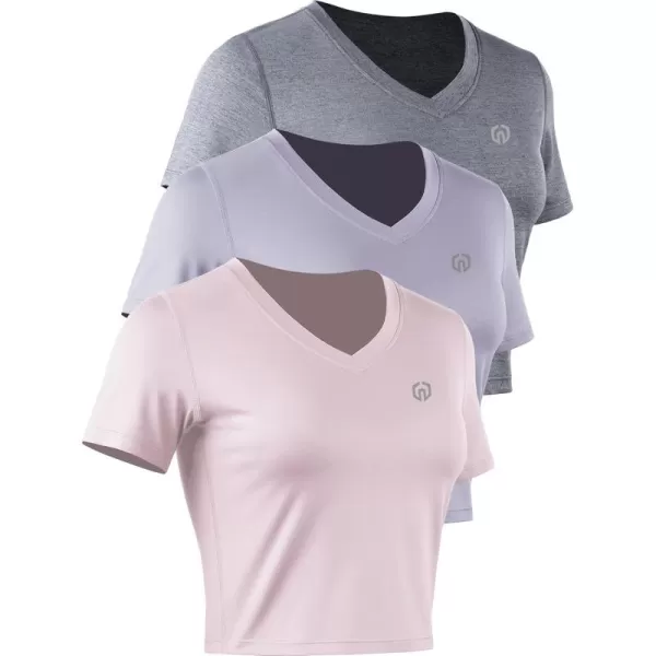 imageWomens 3 Pack Running Shirt Workout Athletic Crop ShirtsVneck GreyPinkLight Purple  3 Pack