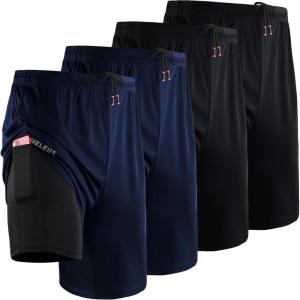 imageNELEUS 2 in 1 Athletic Shorts for Men with Pockets 9quot Dry Fit Workout Shorts with Liner6150 Black  Black  Navy Blue  Navy Blue 4 Pack