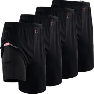 imageNELEUS 2 in 1 Athletic Shorts for Men with Pockets 9quot Dry Fit Workout Shorts with Liner6150 Black 4 Pack