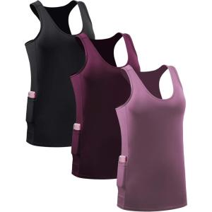 imageNELEUS Womens Racerback Yoga Workout Tank Top06 BlackRosy BrownRed 3 Pack