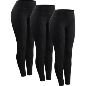 imageNELEUS High Waist Running Workout Leggings for Yoga with Pockets9152 Black  Pack of 3