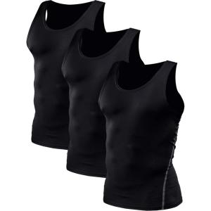 imageNELEUS Mens 3 Pack Athletic Compression Under Base Layer Sport Tank Top01 3 Packblack