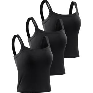 imageNELEUS Womens 3 Pack Athletic Compression Tank Top with Sport Bra Running Shirt8088 BlackBlackBlack