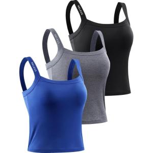imageNELEUS Womens 3 Pack Athletic Compression Tank Top with Sport Bra Running Shirt8088 BlackGreyBlue