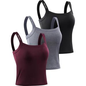 imageNELEUS Womens 3 Pack Athletic Compression Tank Top with Sport Bra Running Shirt8088 BlackGreyRed