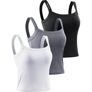 imageNELEUS Womens 3 Pack Athletic Compression Tank Top with Sport Bra Running Shirt8088 BlackGreyWhite