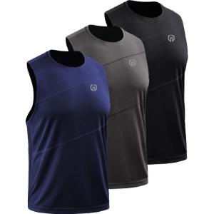 imageNELEUS Mens Dry Fit Workout Running Muscle Tank Top5054 BlackDark GreyNavy Blue 3 Pack