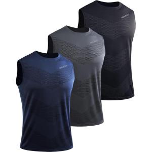 imageNELEUS Mens Dry Fit Workout Running Muscle Tank Top5160 BlackGreyNavy Blue