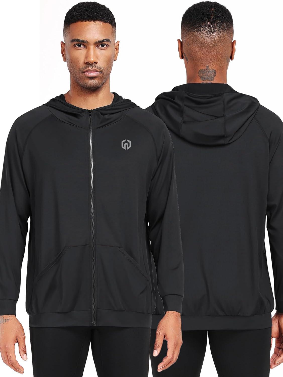 imageNELEUS Mens FullZip Athletic Jacket with Hoodies Workout Long Sleeve Fishing Hiking Performance Shirt901 Pack of 1 Black