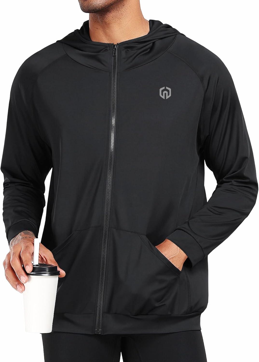 imageNELEUS Mens FullZip Athletic Jacket with Hoodies Workout Long Sleeve Fishing Hiking Performance Shirt901 Pack of 1 Black