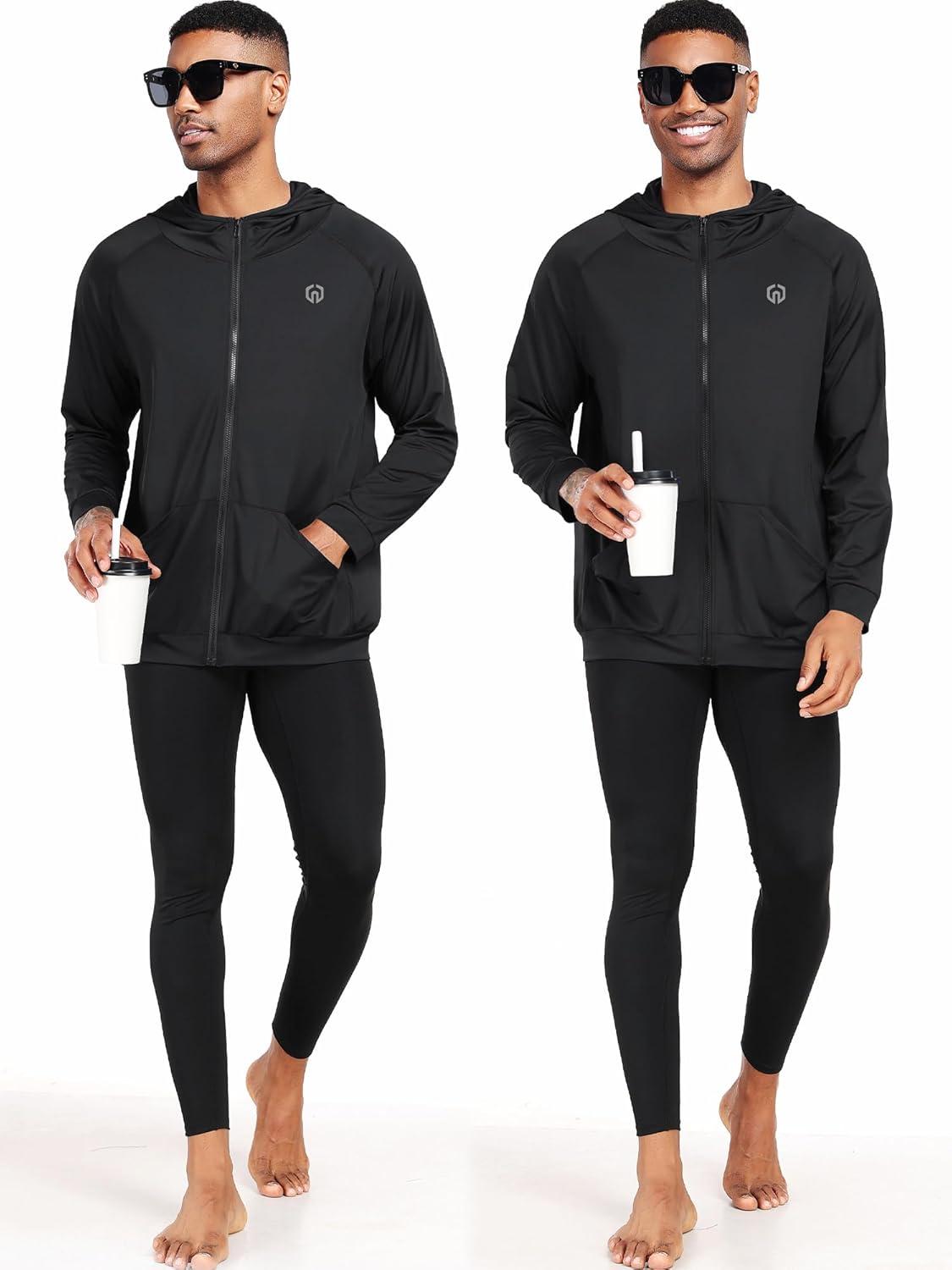 imageNELEUS Mens FullZip Athletic Jacket with Hoodies Workout Long Sleeve Fishing Hiking Performance Shirt901 Pack of 1 Black