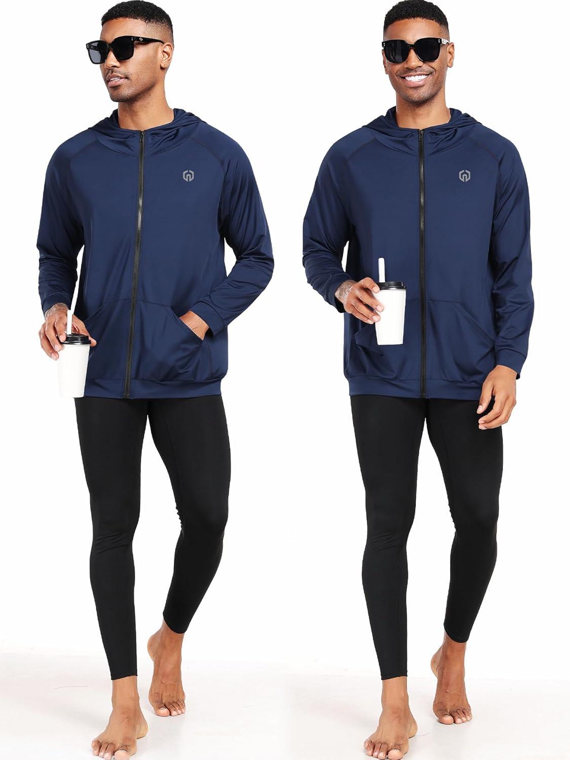 imageNELEUS Mens FullZip Athletic Jacket with Hoodies Workout Long Sleeve Fishing Hiking Performance Shirt901 Pack of 1 Navy Blue