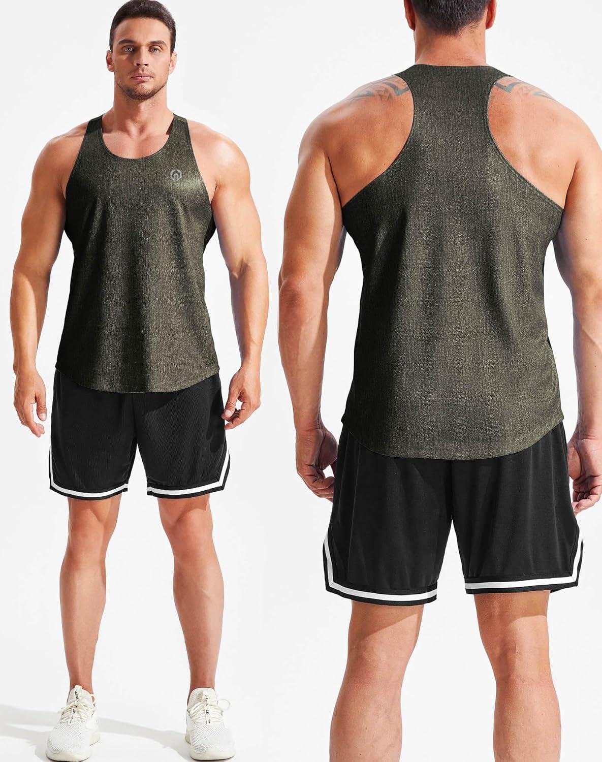 imageNELEUS Mens Gym Workout Running Tank Top Sleeveless Athletic Shirts81 Navy BlueDark GreyOlive Green 3 Pack