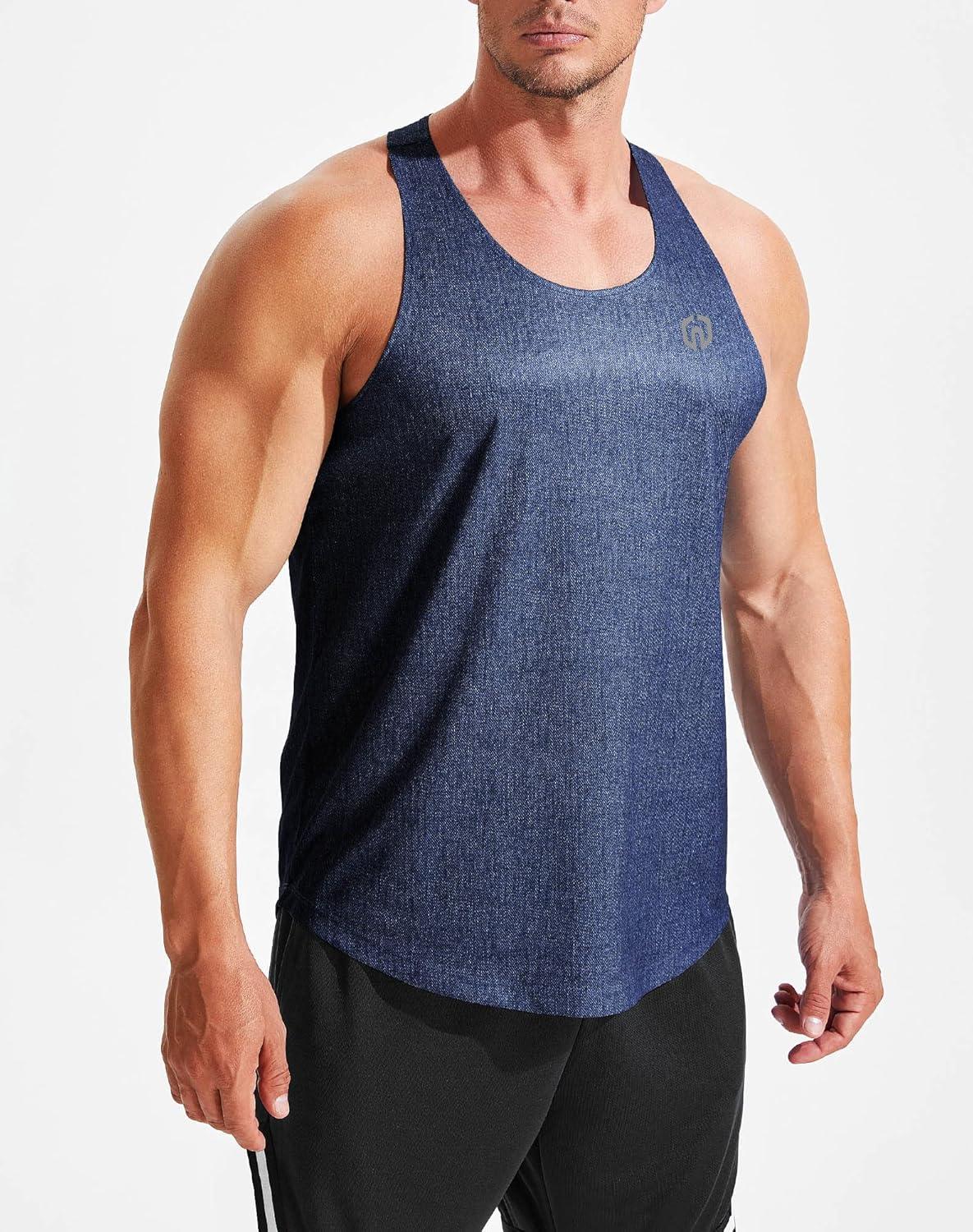 imageNELEUS Mens Gym Workout Running Tank Top Sleeveless Athletic Shirts81 Navy BlueDark GreyOlive Green 3 Pack