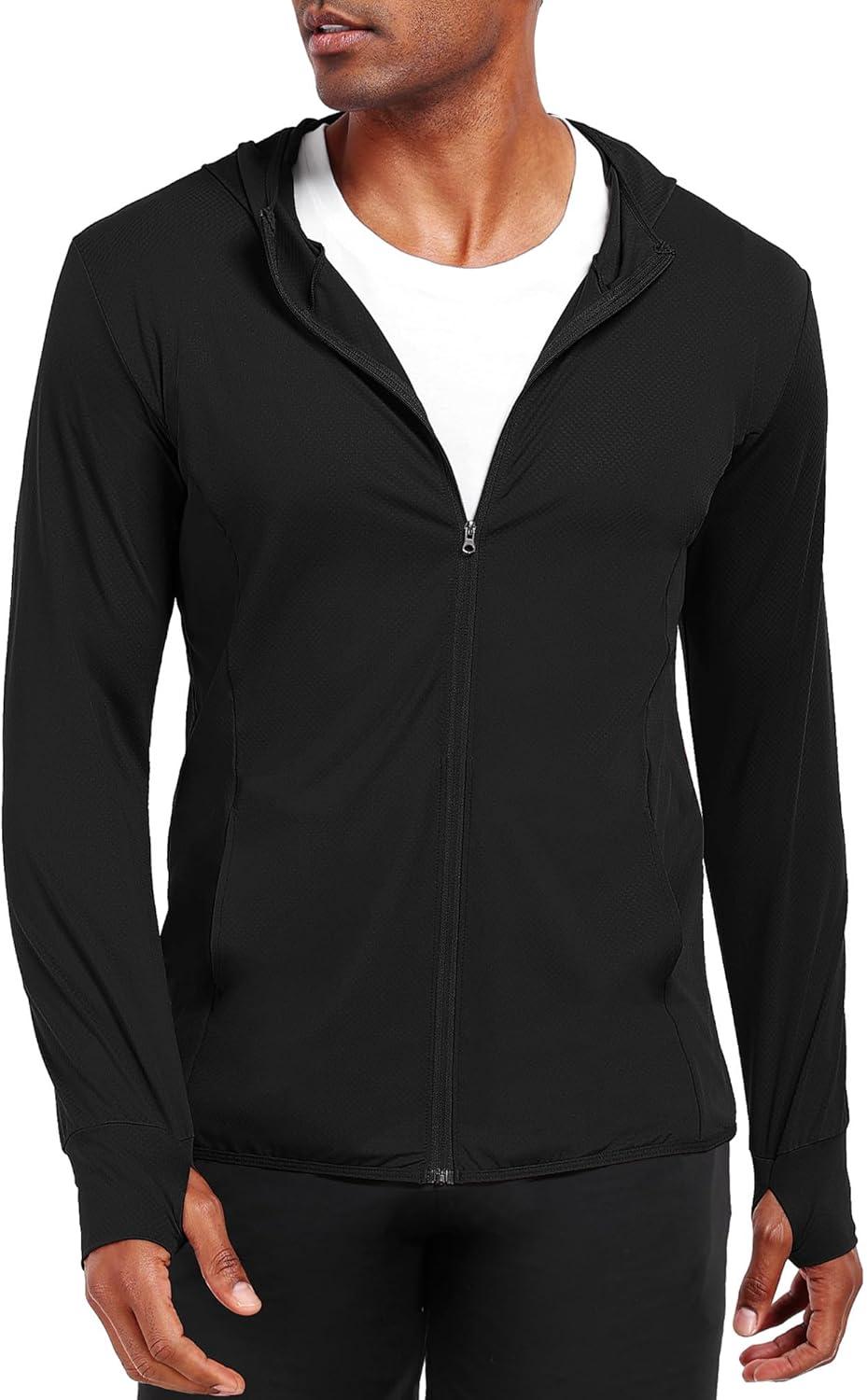 imageNELEUS Mens Workout Fishing Shirts UPF 50 Light Jacket Full Zip Sun Protection Long Sleeve Hoodie for Men Hiking5620 Pack of 1 Black