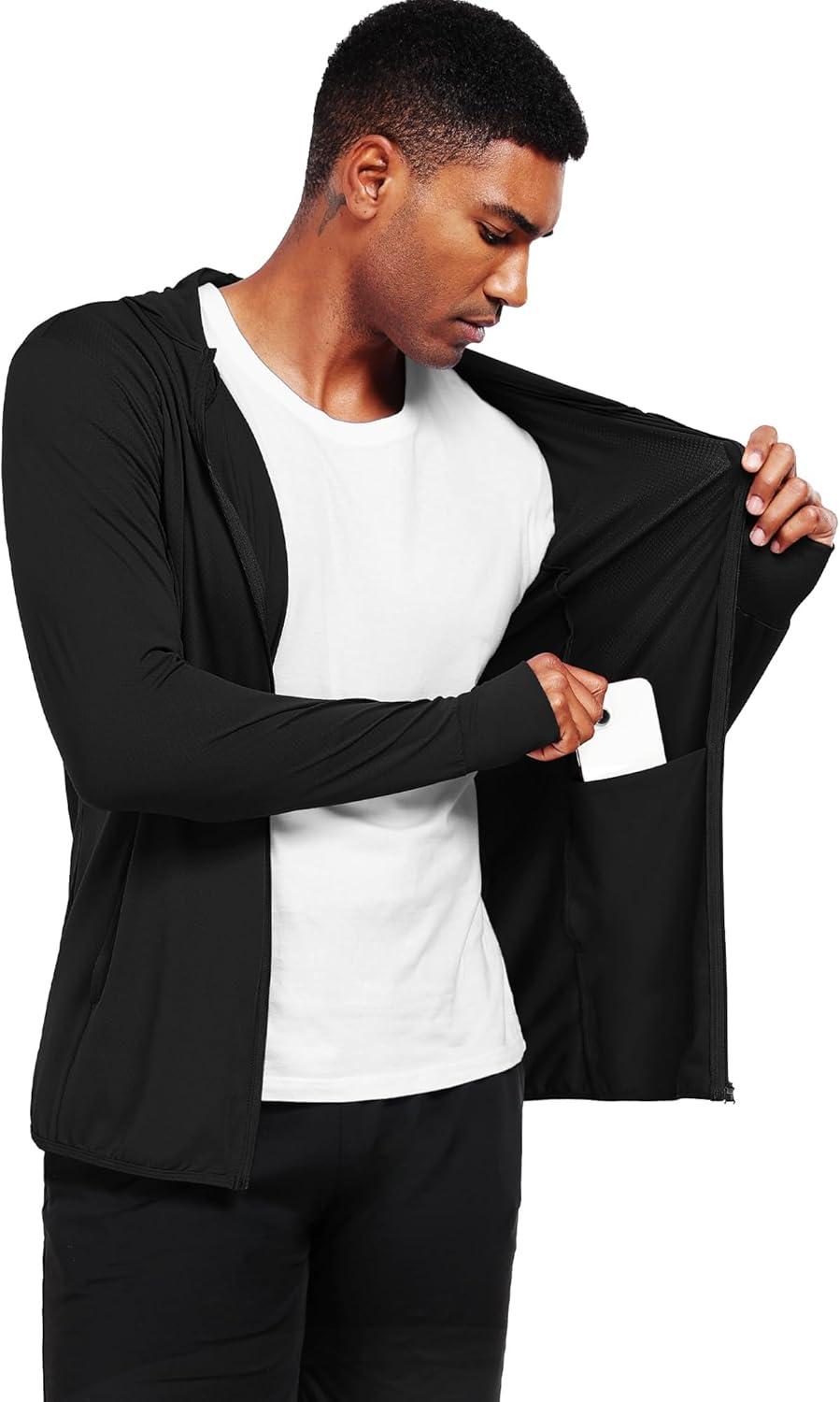imageNELEUS Mens Workout Fishing Shirts UPF 50 Light Jacket Full Zip Sun Protection Long Sleeve Hoodie for Men Hiking5620 Pack of 1 Black