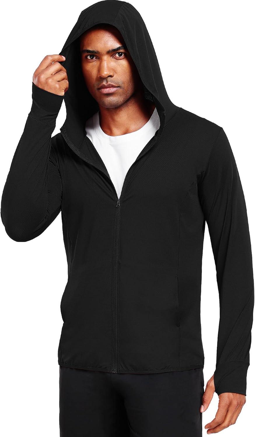 imageNELEUS Mens Workout Fishing Shirts UPF 50 Light Jacket Full Zip Sun Protection Long Sleeve Hoodie for Men Hiking5620 Pack of 1 Black
