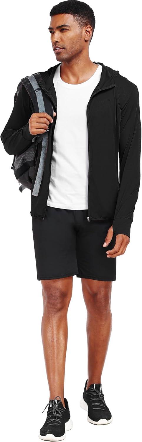 imageNELEUS Mens Workout Fishing Shirts UPF 50 Light Jacket Full Zip Sun Protection Long Sleeve Hoodie for Men Hiking5620 Pack of 1 Black