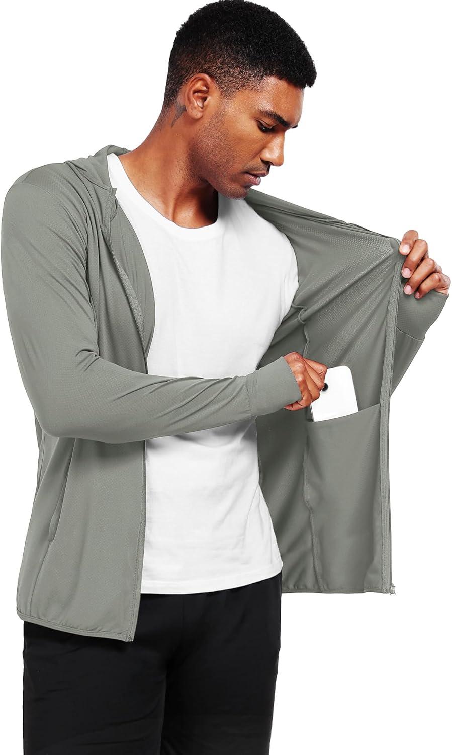 imageNELEUS Mens Workout Fishing Shirts UPF 50 Light Jacket Full Zip Sun Protection Long Sleeve Hoodie for Men Hiking5620 Pack of 1 Gray