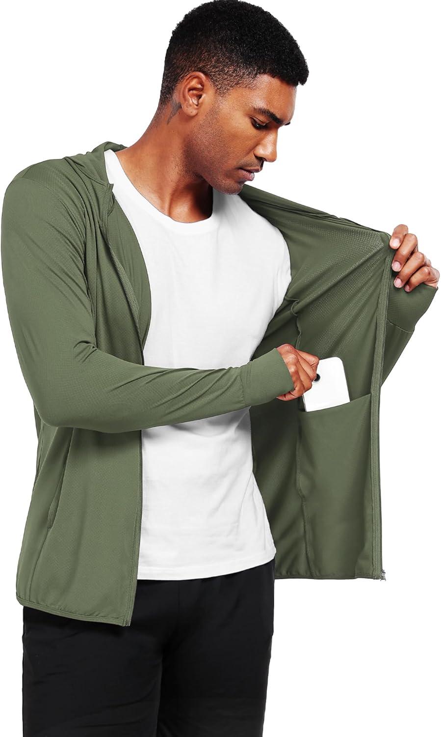 imageNELEUS Mens Workout Fishing Shirts UPF 50 Light Jacket Full Zip Sun Protection Long Sleeve Hoodie for Men Hiking5620 Pack of 1 Green