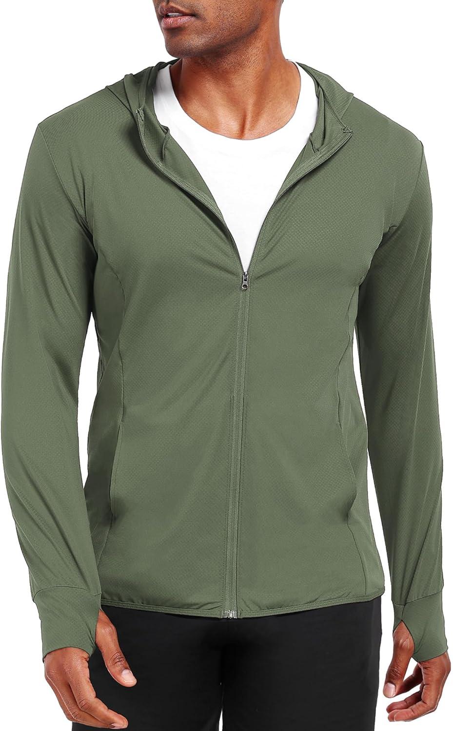 imageNELEUS Mens Workout Fishing Shirts UPF 50 Light Jacket Full Zip Sun Protection Long Sleeve Hoodie for Men Hiking5620 Pack of 1 Green