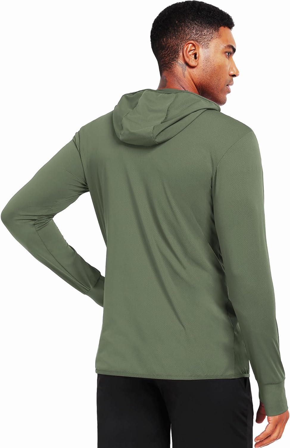 imageNELEUS Mens Workout Fishing Shirts UPF 50 Light Jacket Full Zip Sun Protection Long Sleeve Hoodie for Men Hiking5620 Pack of 1 Green