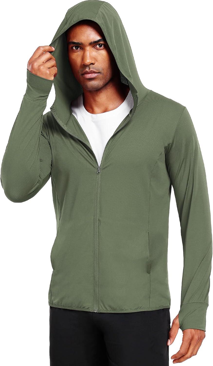 imageNELEUS Mens Workout Fishing Shirts UPF 50 Light Jacket Full Zip Sun Protection Long Sleeve Hoodie for Men Hiking5620 Pack of 1 Green