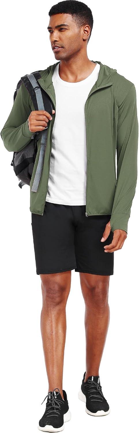 imageNELEUS Mens Workout Fishing Shirts UPF 50 Light Jacket Full Zip Sun Protection Long Sleeve Hoodie for Men Hiking5620 Pack of 1 Green