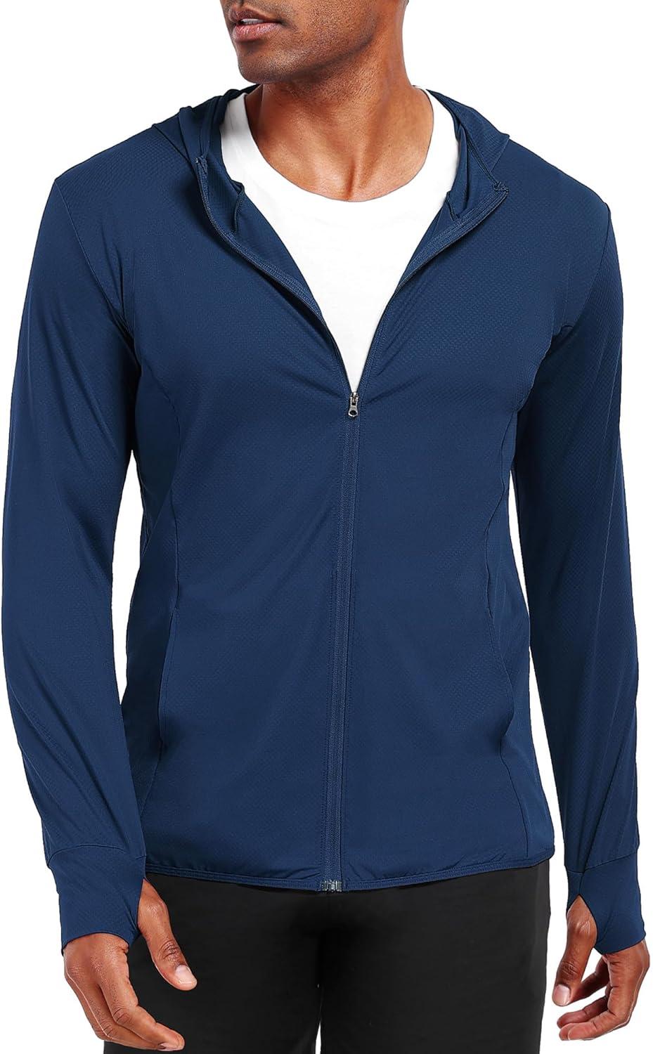 imageNELEUS Mens Workout Fishing Shirts UPF 50 Light Jacket Full Zip Sun Protection Long Sleeve Hoodie for Men Hiking5620 Pack of 1 Navy Blue