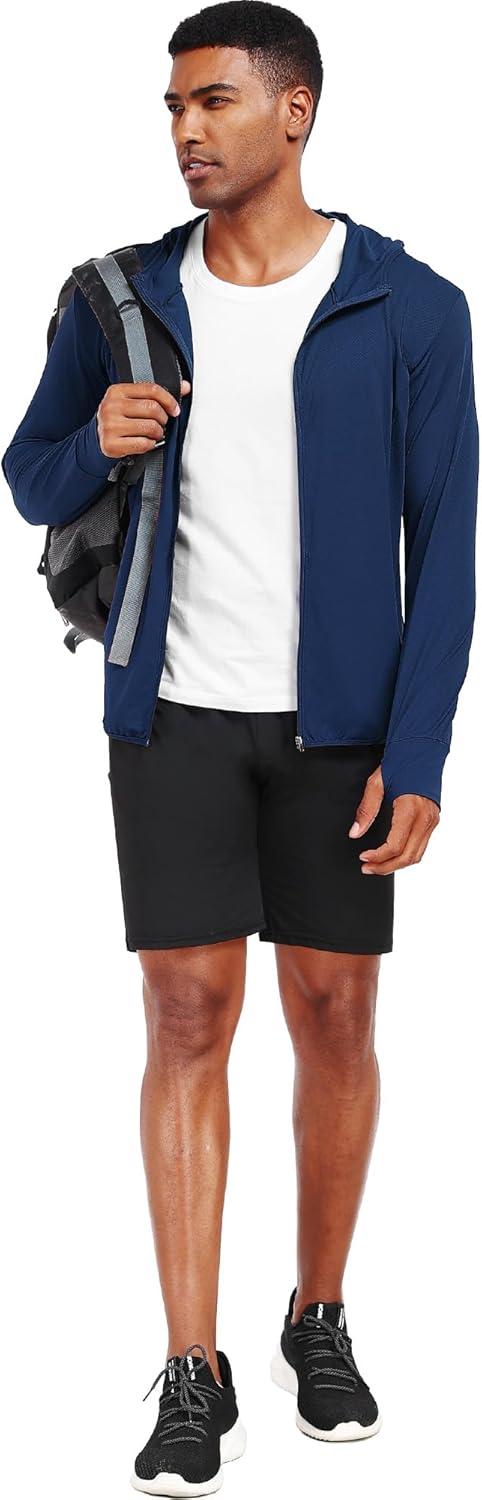imageNELEUS Mens Workout Fishing Shirts UPF 50 Light Jacket Full Zip Sun Protection Long Sleeve Hoodie for Men Hiking5620 Pack of 1 Navy Blue