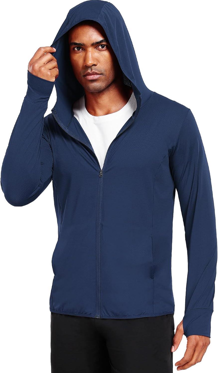 imageNELEUS Mens Workout Fishing Shirts UPF 50 Light Jacket Full Zip Sun Protection Long Sleeve Hoodie for Men Hiking5620 Pack of 1 Navy Blue